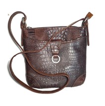 NWT Jack Georges Brown Hornback Croco Crossover Leather Crossbody Handbag - $90.99