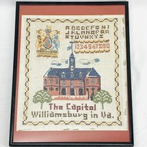Vintage Needlepoint Sampler Williamsburg Virginia Capital Embroidery Framed - £41.25 GBP