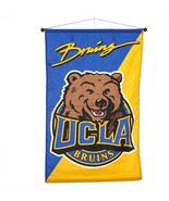 UCLA Bruins Bear Mascot Logo Cloth Wall Banner Wood Hanging Rod Large 27x43 - £32.05 GBP