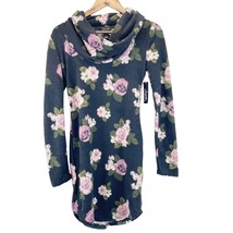 NEW Justify Womens Brushed Hacci Cowl Neck Dress Mini Stretchy Dark Floral M  - £14.17 GBP