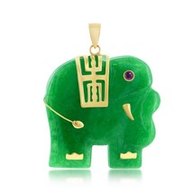 14K Yellow Gold, Elephant-Shaped Jade Pendant - £192.12 GBP