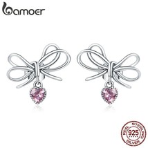 bamoer 925 Silver Jewelry Gift with Bow CZ Light Stud Earrings for Women Girls G - £17.30 GBP