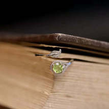Olivine Green Gem Leaf &amp; Branch Open Ring – White Gold Color - $8.99