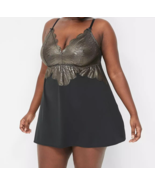 Lane Bryant CACIQUE Stretch Lacy Foil Lace Slip BLACK GOLD Plus Sz 10/12... - $67.43 CAD