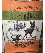 Fawn &amp; Dog Deer Reversible Fuzzy Blanket Vintage Hunting Brown &amp; Orange ... - $741.47 MXN