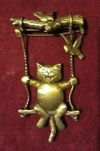 Vintage Cat Swinging On Swing Pin - Signed - £11.22 GBP