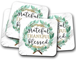 Grateful Thankful Blessed Coaster, Housewarming Gift, Farmhouse Coaster, Drink C - £3.19 GBP