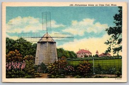 1950s Picturesque Scene windmill Cape Cod Massachusetts Postcard linen - £3.90 GBP