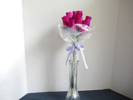 12 artificial rose bud bouquet magenta wedding party - $11.71
