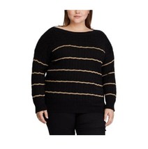 Lauren Ralph Lauren Womens Plus 2X Black Gold Striped Cable Knit Sweater NWT Y42 - £46.98 GBP