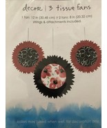 lot of 3 Kathy Davis dangling Decorative Tissue Fans 12&quot; and 8&quot;red black... - $4.06 CAD