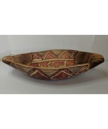 Hand Carved Painted Oblong Wooden Bowl Crafted in Zimbabwe Geometric Red... - £25.55 GBP