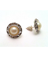 Lightweight Stud Push Back Earrings with Pearl Design and Clear Gems  - $5.99