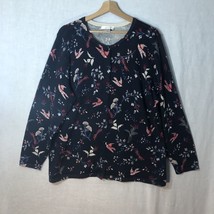 CJ Banks Size 1x Navy w Birds Flowers Cardigan Sweater 100% Cotton - £23.73 GBP