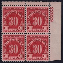 J85 -30c XF-Sup Postage Due Plate# Block of 4 Mint NH - $59.99