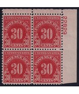 J85 -30c XF-Sup Postage Due Plate# Block of 4 Mint NH - $59.99