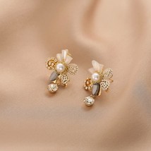  shiny crystal flowers drop earrings long fresh multilayer fashion pearl women earrings thumb200