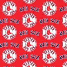 Cotton Boston Red Sox on Red MLB Baseball Sport Cotton Fabric Print BTY D158.31 - £10.93 GBP