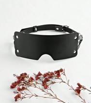 Adjustable Leather Blindfold with SilverStuds - Leather Eye Mask - $18.74