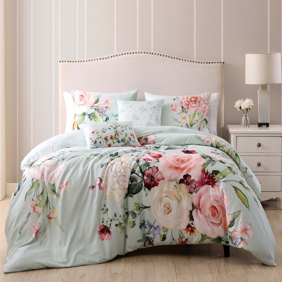 Misty Green Floral Elegance 5-Piece Reversible Comforter Set - $204.47+