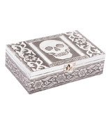  Skull Metal Secret Stash Jewelry Trinket Box 8 X 5&quot; Silver Velvet Lined - £18.50 GBP