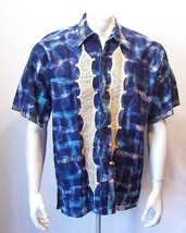 Men&#39;s Blue Teal Button Down Dual Front Pocket Shirt Size L embroidered - $149.65 MXN