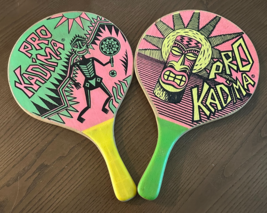 Pro Kadima Wooden Native Neon Paddle Racquet Ball Sport Design Pair - $14.05