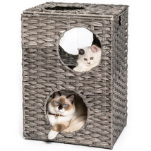 Rattan Cat Litter,Cat Bed with Rattan Ball and Cushion, Grey - £62.27 GBP