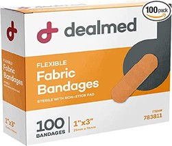 Dealmed Sterile Flexible Fabric Adhesive Bandages – 1x3 Inch – 100/Box - £4.78 GBP