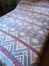 Vintage Aztec Western Woven Blanket Throw 68x60 Fabric Cutter Periwinkle Cream - £26.26 GBP