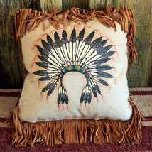 Western Theme Leather Fringe PILLOW 16&quot; x 16&quot; Handmade Native style +11 CHOICES - £127.87 GBP