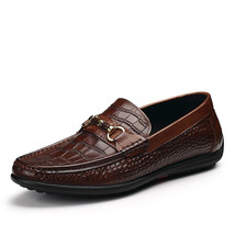 Men Leather Summer Alligator Texture Slip-On Casual Shoes Male loafer Mens Coffe - £132.93 GBP