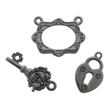 Charm Set Gunmetal Lock Key Picture Frame Bead Drops Findings Jewelry Making - £3.15 GBP