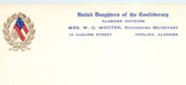 Opelika Alabama AL United Daughters Of The Confederacy Postcard - £22.52 GBP
