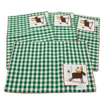 Green Checked Moose on Skis with Pocket Place Mats  Set of 4 - €10,12 EUR