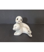 Vintage Mother &amp; Baby Pup Pair White Seals Set of 2 Figurines Ceramic by... - $16.86 CAD
