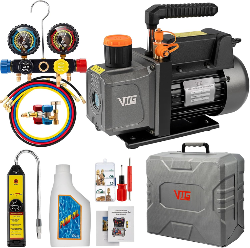 4.5 CFM AC Vacuum Pump and Gauge Set,For Mini Split/Hvac/Auto Systems,Ma... - $255.58
