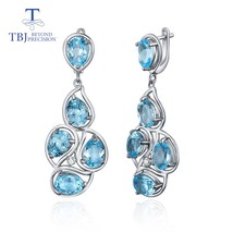 new style 925 Sterling Silver Natural Sky blue topaz good clasp big Earrings for - £125.74 GBP