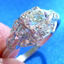 Earth mined Diamond Deco Engagement Ring Antique Solid Platinum Solitaire 0.82ct - $5,600.25