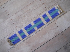 Bracelet: Turquoise, Blue, White Plaid, Peyote Stitch, Tube Clasp - $39.00