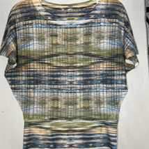 Chicos Ikat Print Dolman Sleeve Womens Knit Top Blue Green Banded Hem - £9.42 GBP