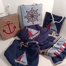 5 pc Set Sweet Jojo &quot;Nautical Nights&quot; Crib Quilt/ Toy Bag/ 3 Wall Hangings - £35.60 GBP