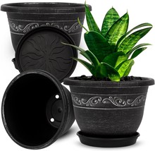 Plant Pots, 3 Packs 8 Inch Planters With Drainage Hole Saucer, Plastic, 8 Inch). - £31.59 GBP