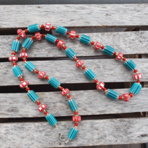 Colorful Chevron and White Heart Venetian Beads Glass Beads Necklace NCC-5 - £38.16 GBP