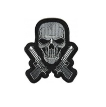 SKULL with GUNS 3.5&quot; x 4.25&quot; iron on patch (4960) (G24) - £8.78 GBP