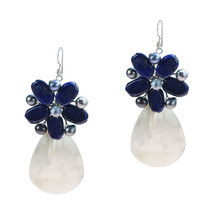 Lapis Flower with Mother of Pearl Drop Earring - £12.68 GBP