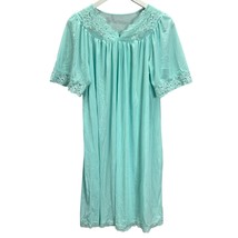 Vintage Shadowline Nylon Nightgown Lace V-Neck Size S Teal Blue Floral Short - $29.65