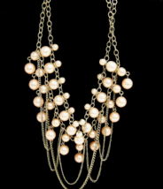 Vintage Multi Strand Gold Tone Necklace with Pink Faux Pearls 16&quot; - £8.56 GBP