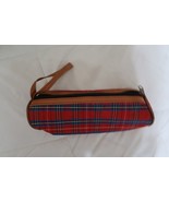 plaid tubular pencil case 8&quot;x2&quot;-3&quot; red brown blue - £3.70 GBP