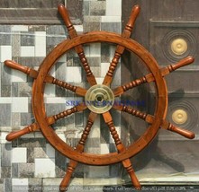 Nautical Wooden Brass Ring Inlay Vintage Finishing Ship Steering Wheel 3... - £111.25 GBP